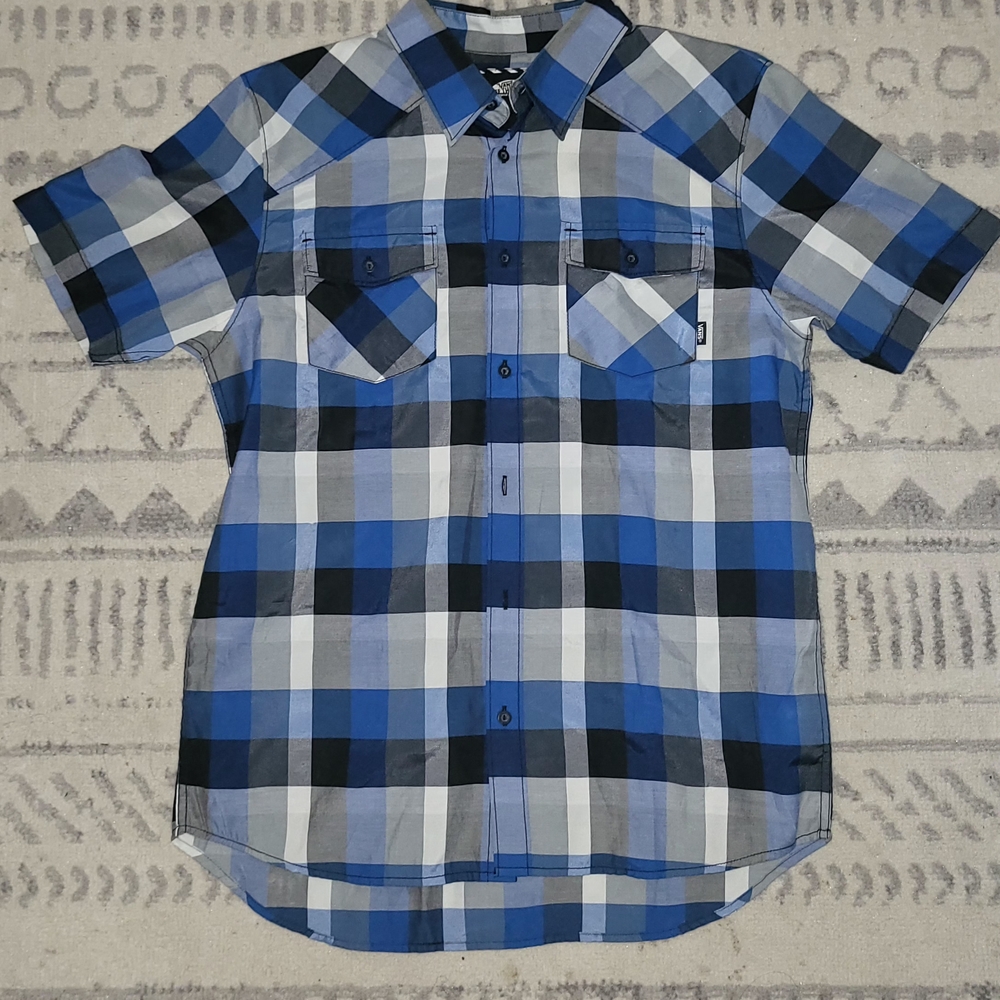 Vans Men's Blue Plaid Short Sleeve Shirt